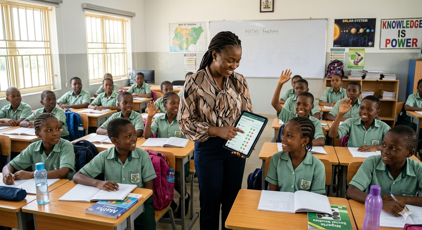 Nigerian school classroom with MySchoolIQ